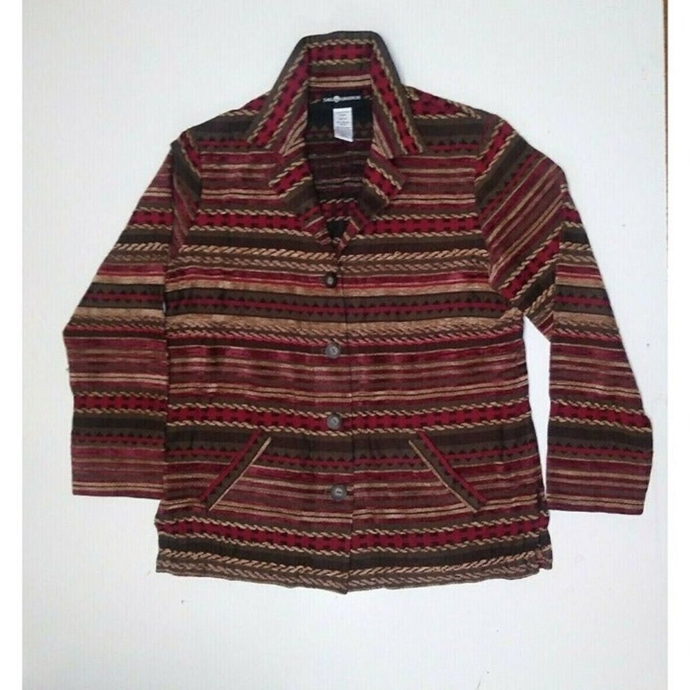 Womens Multicolor Jacket Shirt Chunky Knit Sz 10 Striped Sag Harbor button up